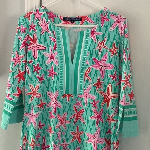 Barbara Erickson Seafoam Pink dress starfish print summer vocation travel size S - Picture 2 of 11